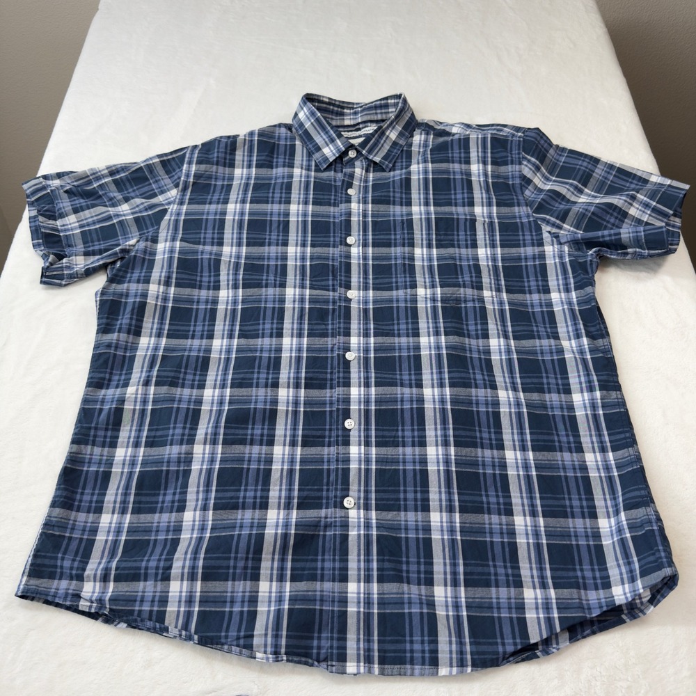Plaid Button Down Amazon Essentials Mens XL Blue Good Short Sleeve S17AE30001